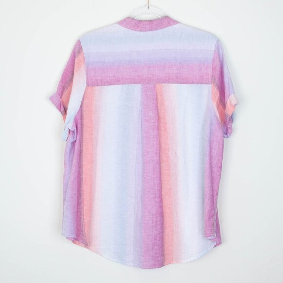 Terra & Sky Womens Button Down Linen Camp Shirt Size 0X Short Sleeve Ombre‎ Work - Picture 6 of 7